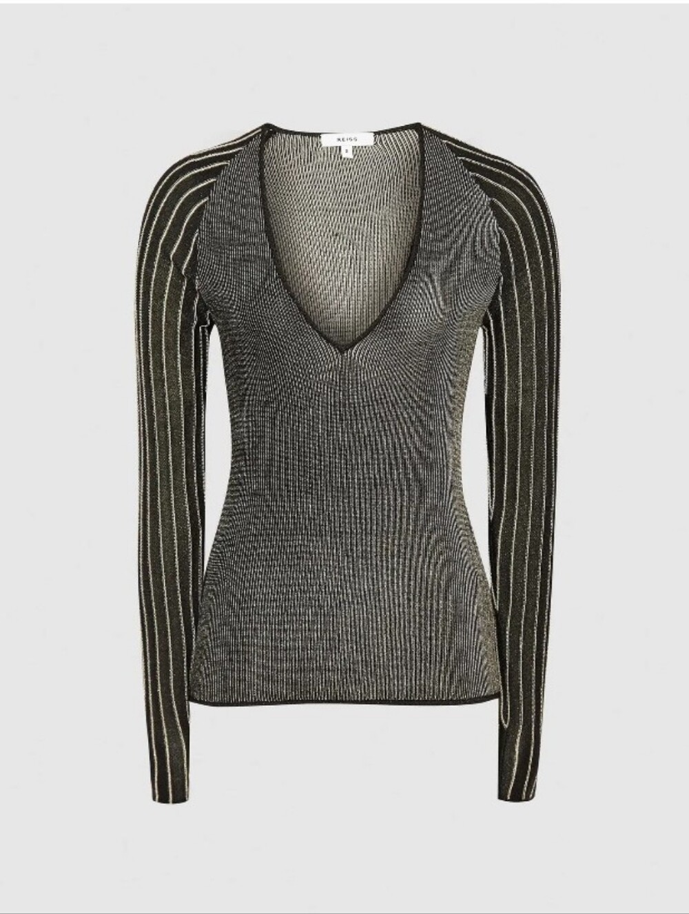 REISS Metallic‎ Ribbed Plunge Esta Top